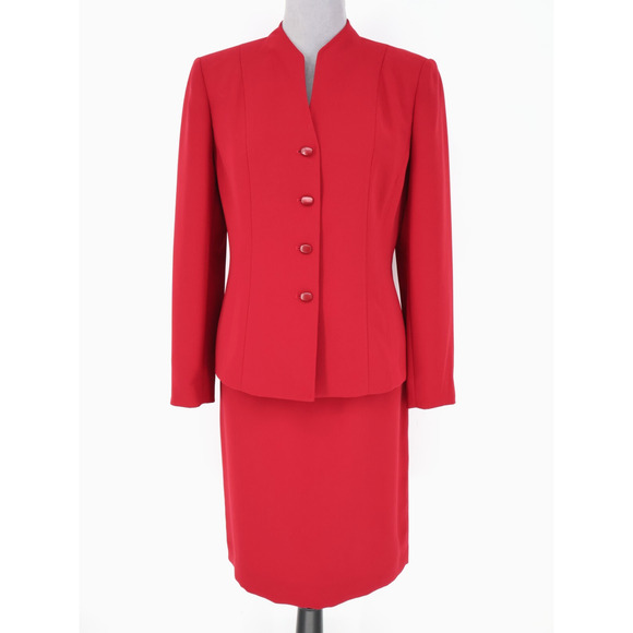 Le Suit Essentials Skirt Suit Petites 8P Red Crepe Lined Pencil Skirt Career - Picture 1 of 16